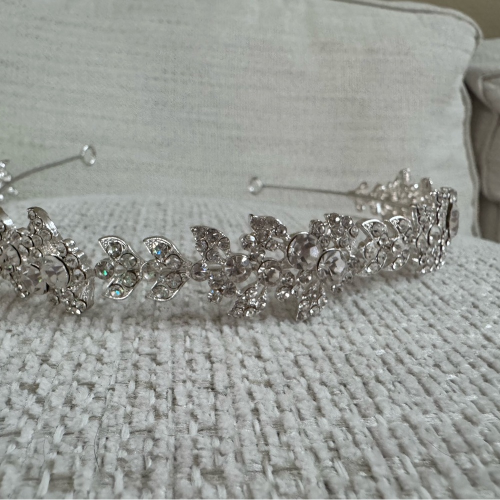 Crystal Floral Silver Tiara Headband